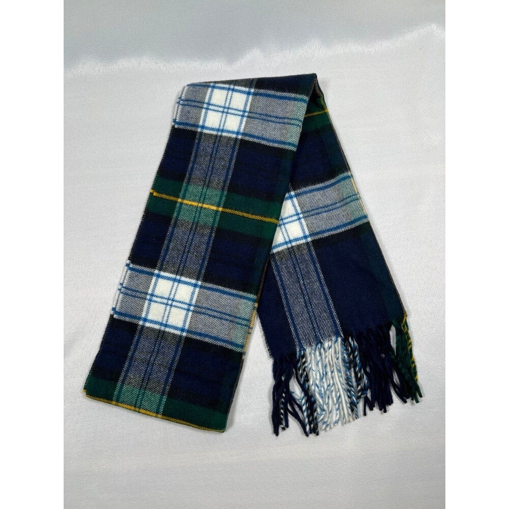 V. Fraas Cashmink Acrylic Scarf Check Plaid Blue Green White